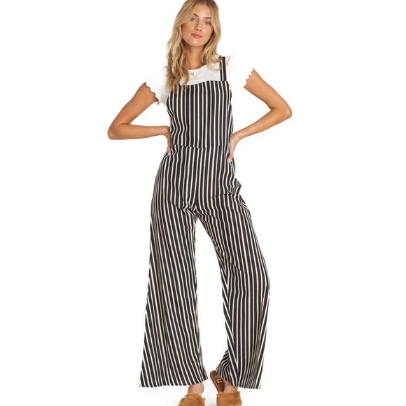 Billabong Black and White Striped Wide-Leg Jumpsuit - Picture 2 of 4